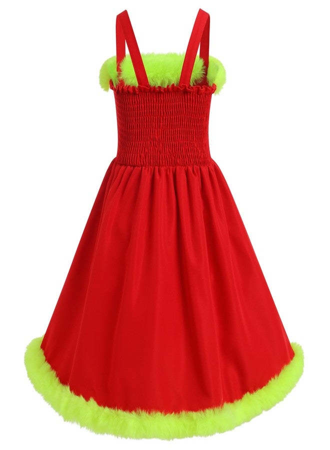 IMEKIS Kids for Girl Santa Mrs Claus Christmas Outfit Princess Gingham with Winter Velvet Cape Cloak Toddler Elf Xmas Holiday Photoshoot Red Green 3-4T - Image 5